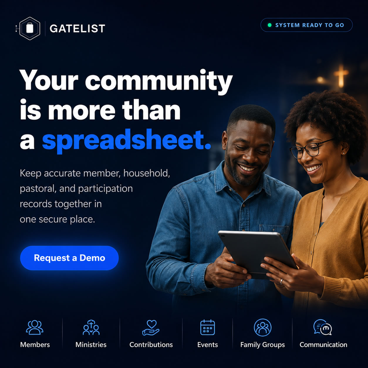 Your community is more than a spreadsheet. Keep member, household, pastoral and participation records together in one secure place.